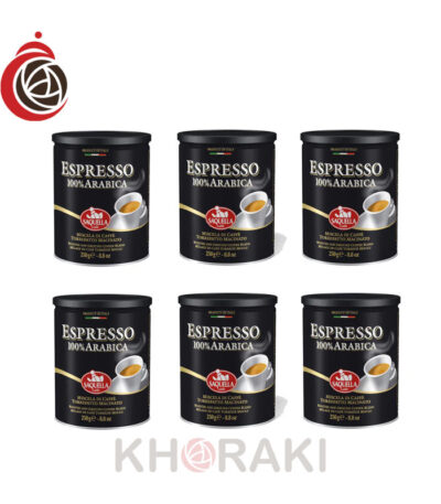 قهوه ساکوئلا مشکی اسپرسو ۱۰۰‎٪ عربیکا قوطی ۲۵۰ گرمی